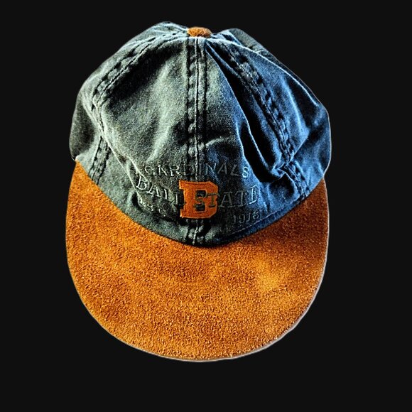 BALL STATE (BSU) Cardinals Denim Green & Suede Ball Cap ~ Adj. Leather Strap NEW - Picture 2 of 8